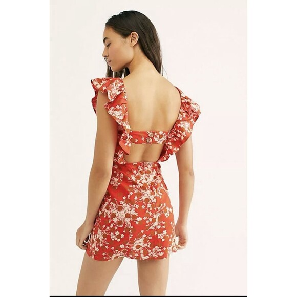 FREE PEOPLE Ruby Fiore Mini Dress Floral Red Size 6 - Picture 1 of 9